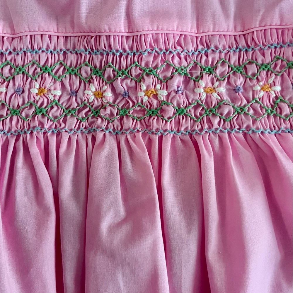 Sears Perma-Prest smocked pink baby dress 6-9 Mos (read MSMTS) VTG 1990s - Picture 3 of 7